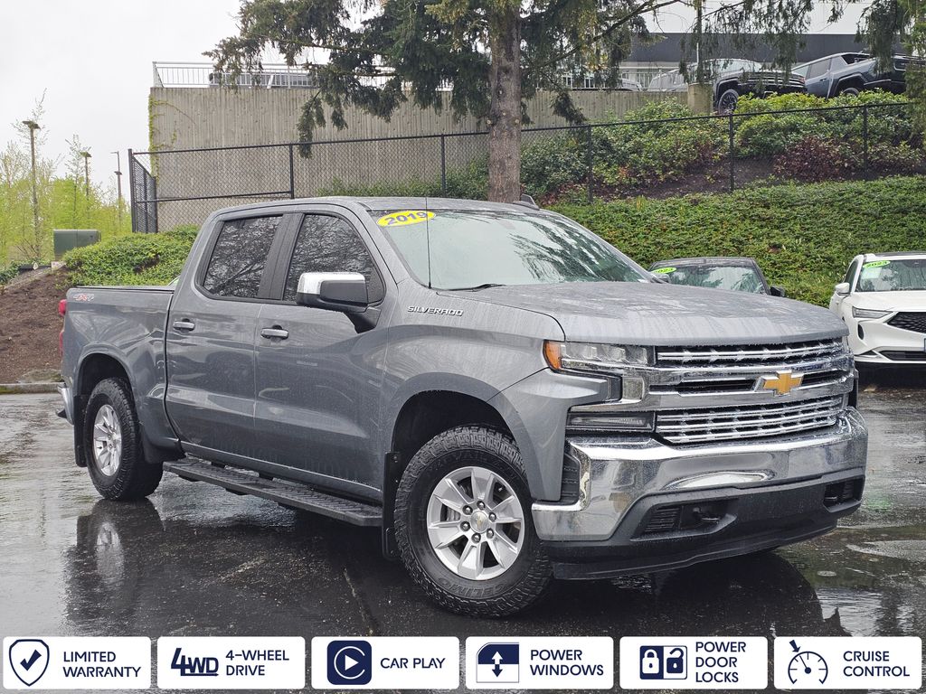 Gray (Satin Steel Metallic) 2019 Chevrolet Silverado 1500 LT Crew Cab 4WD Pickup Truck Four-Wheel Drive 8-Speed Automatic