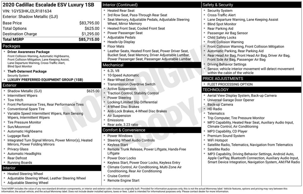 Used Car 2020 Cadillac Escalade Esv  Luxury For Sale Under $25,000 In Austin, Texas