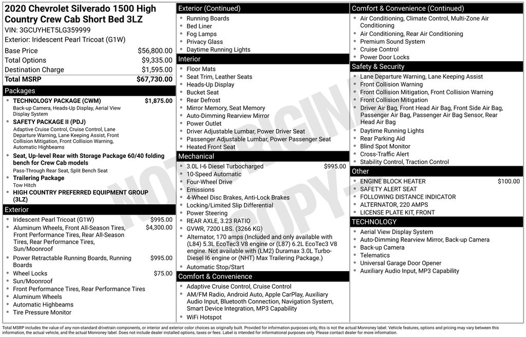 Used 2020 Chevrolet Silverado 1500 High Country 4D Crew Cab