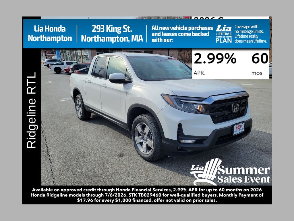 Platinum White Pearl 2026 Honda Ridgeline RTL AWD Pickup Truck All-Wheel Drive 9-Speed Automatic