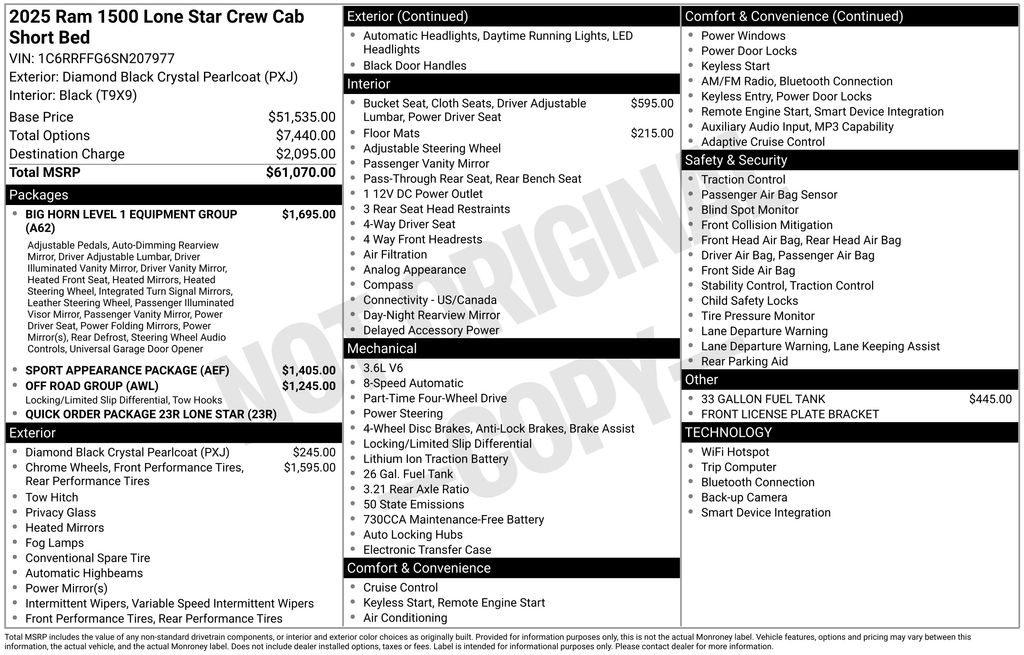 New Car 2025 Ram 1500  Big Horn/lone Star For Sale Under $60,000 In Austin, Texas