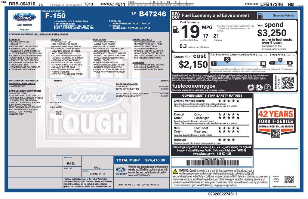 Used Car 2020 Ford F-150  Limited For Sale Under $40,000 In Austin, Texas