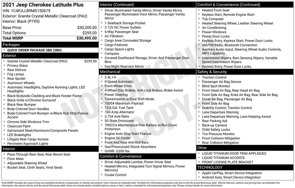 Used Car 2021 Jeep Cherokee  Latitude Plus For Sale Under $20,000 In Austin, Texas