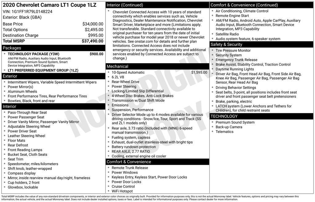 Certified Used 2020 Black Chevrolet LT1 image 2