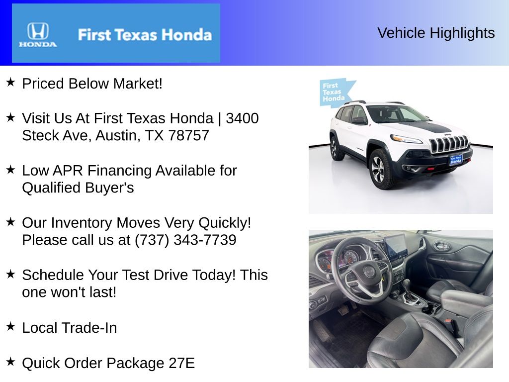 Used Car 2015 Jeep Cherokee  Trailhawk For Sale Under $15,000 In Austin, Texas