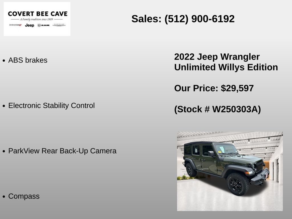 Used Car 2022 Jeep Wrangler  Unlimited Sport For Sale Under $30,000 In Austin, Texas