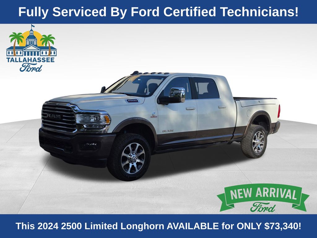 Pearl White 2024 RAM 2500 Limited Longhorn Mega Cab 4WD Pickup Truck Four-Wheel Drive 6-Speed Automatic