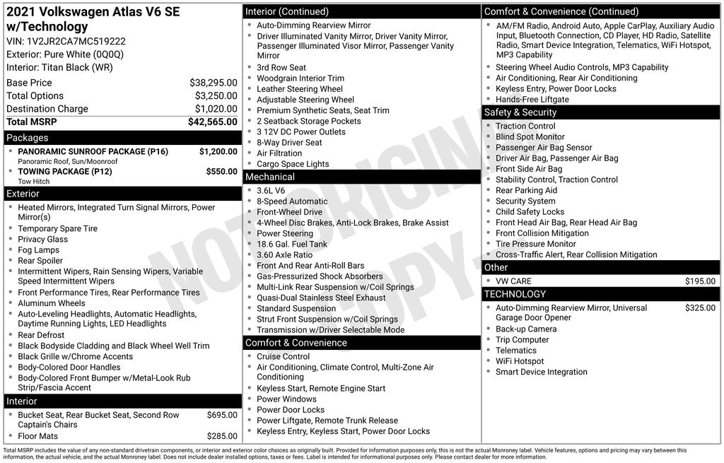 Used Car 2021 Volkswagen Atlas  3.6l V6 Se W/technology For Sale Under $25,000 In Austin, Texas