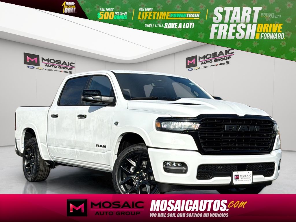 Bright White Clearcoat 2026 RAM 1500 Laramie Crew Cab 4WD Pickup Truck Four-Wheel Drive 8-Speed Automatic