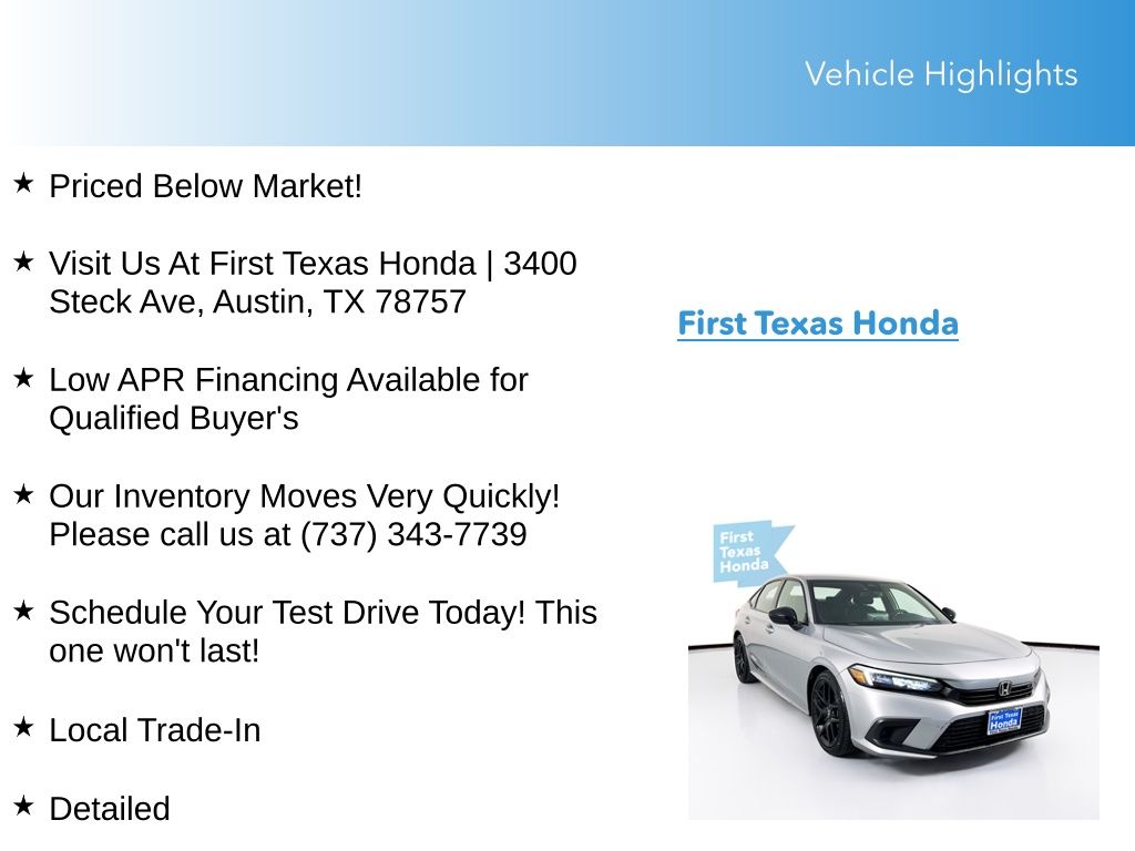 Used Car 2023 Honda Civic  Sport For Sale Under $25,000 In Austin, Texas