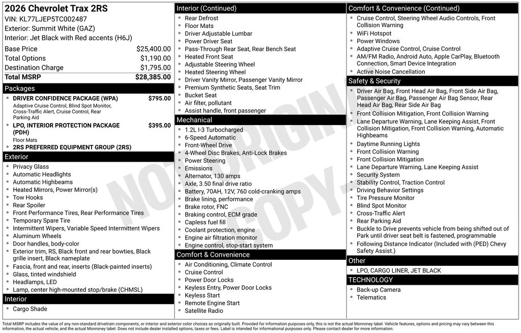 2026 Chevrolet Trax 2RS White at Klick Lewis Buick Chevrolet