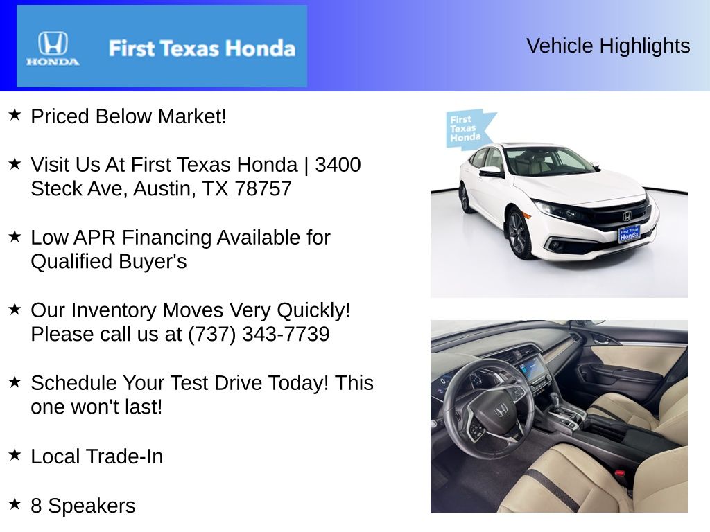 Used Car 2021 Honda Civic  Ex For Sale Under $20,000 In Austin, Texas