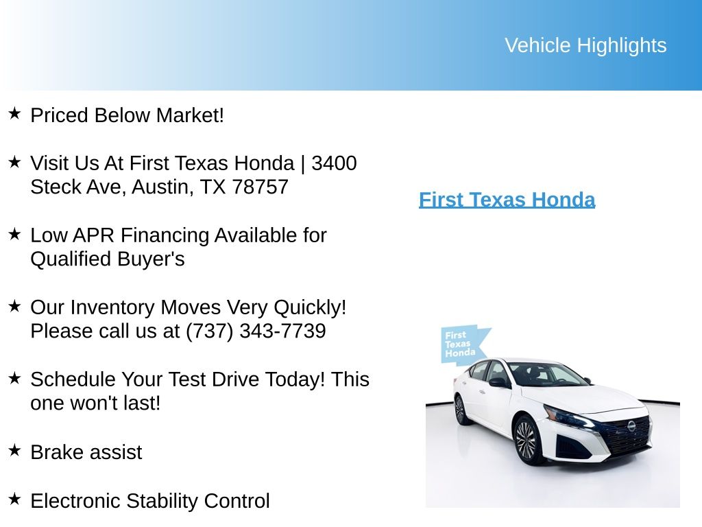Used Car 2025 Nissan Altima  2.5 Sv For Sale Under $25,000 In Austin, Texas