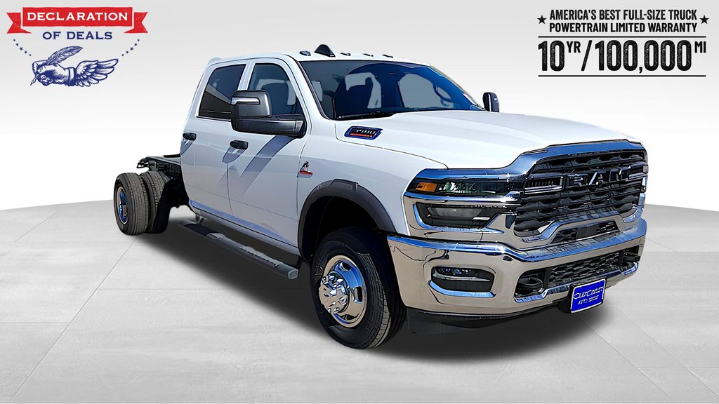 Bright White Clearcoat 2026 RAM 3500 Chassis Tradesman Crew Cab LB DRW 4WD Pickup Truck Four-Wheel Drive 8-Speed Automatic