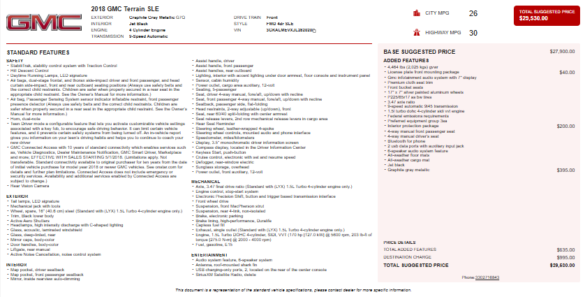 Graphite Gray Metallic 2018 GMC Terrain SLE SUV / Crossover Front-Wheel Drive 9-Speed Automatic