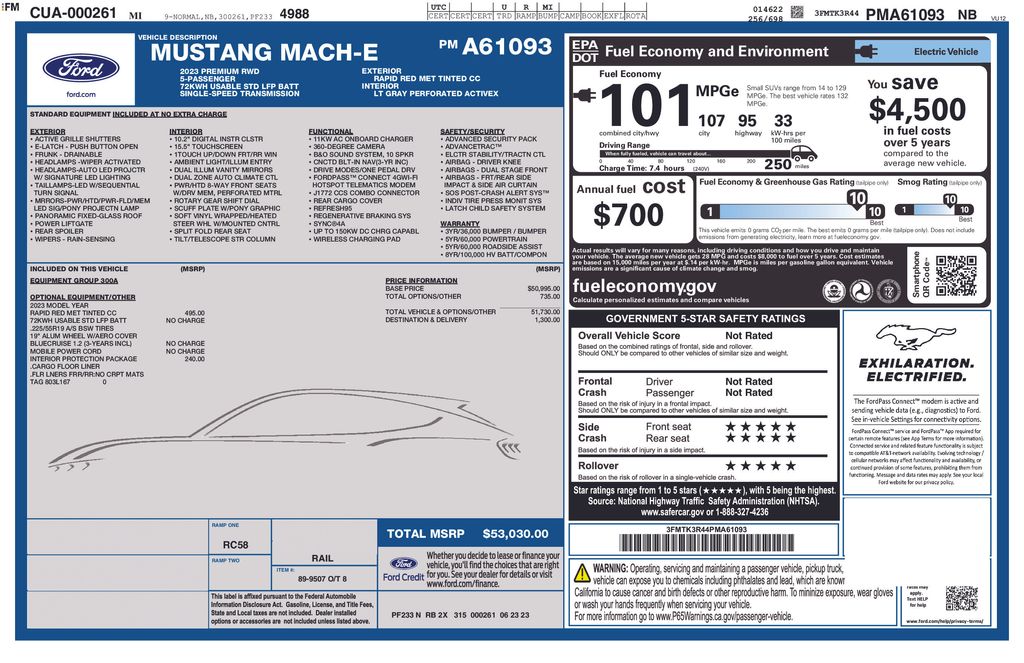 Certified 2023 Ford Mustang Mach-E Premium RWD with VIN 3FMTK3R44PMA61093 for sale in New Smyrna Beach, FL