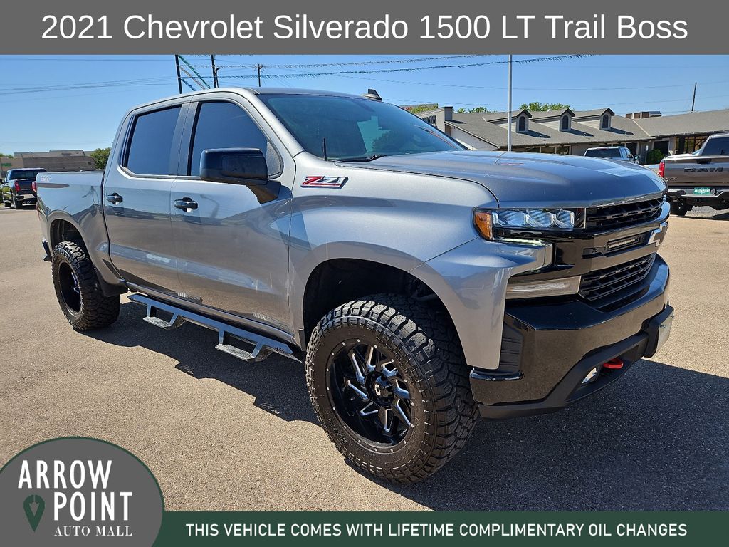 Gray (Satin Steel Metallic) 2021 Chevrolet Silverado 1500 LT Trail Boss Crew Cab 4WD Pickup Truck Four-Wheel Drive Automatic