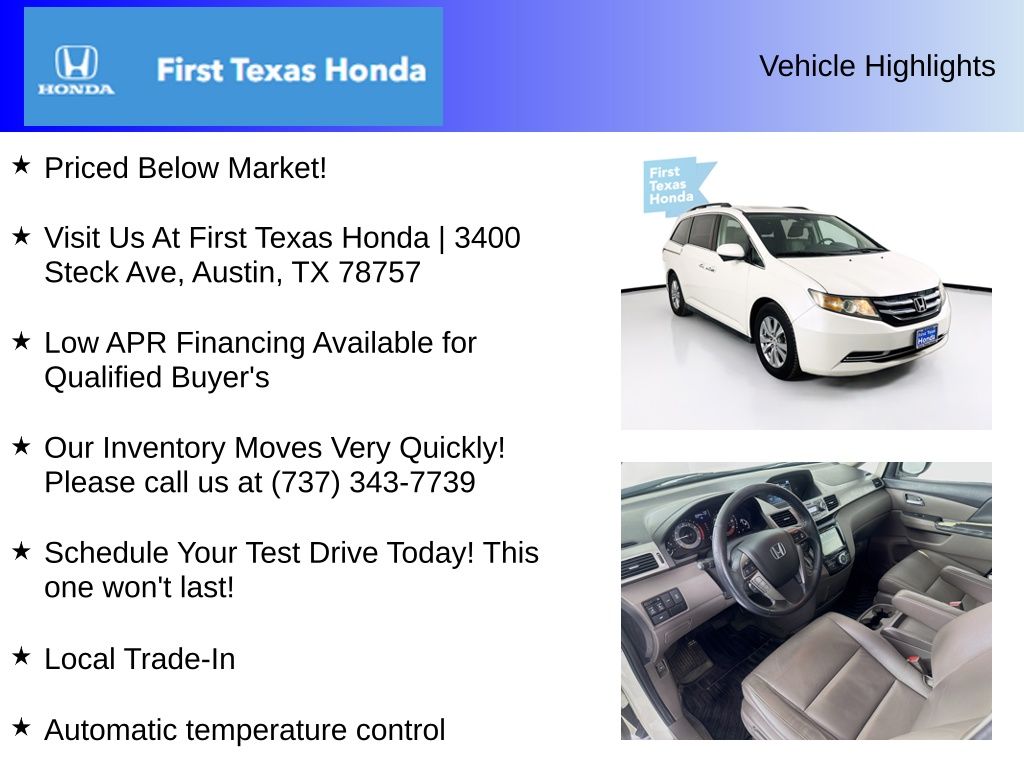 Used Car 2016 Honda Odyssey  Ex-l For Sale Under $20,000 In Austin, Texas
