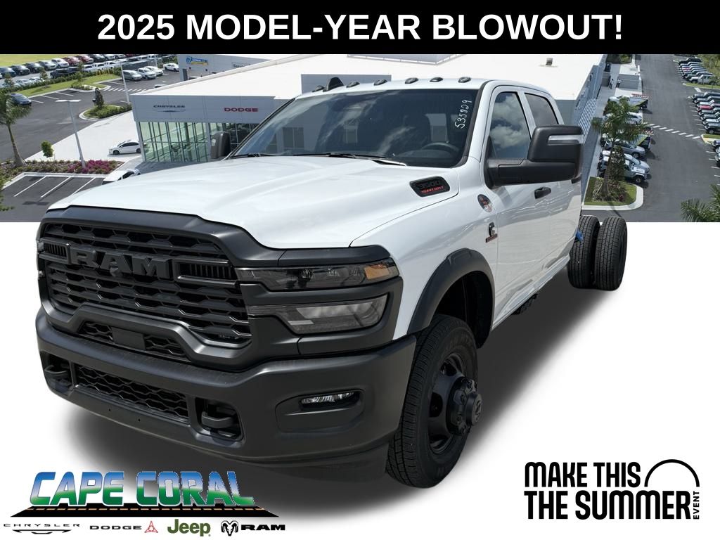 Bright White Clearcoat 2025 RAM 3500 Chassis Tradesman Crew Cab LB DRW 4WD Pickup Truck Four-Wheel Drive 8-Speed Automatic