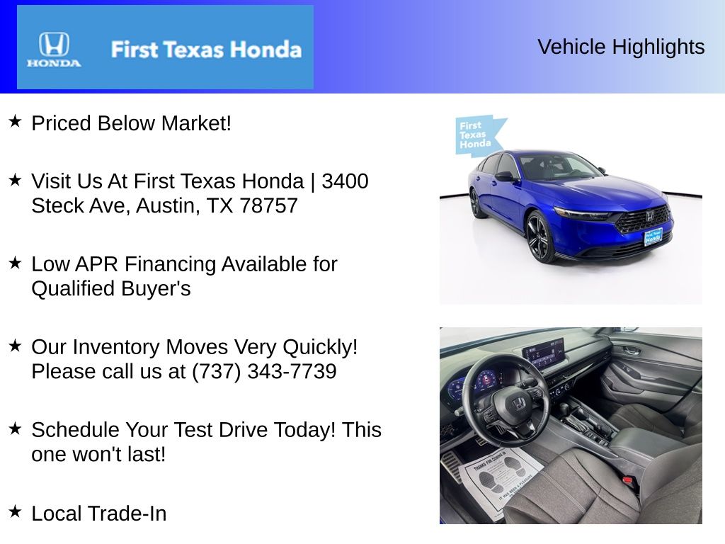 Used Car 2023 Honda Accord Hybrid  Sport For Sale Under $25,000 In Austin, Texas