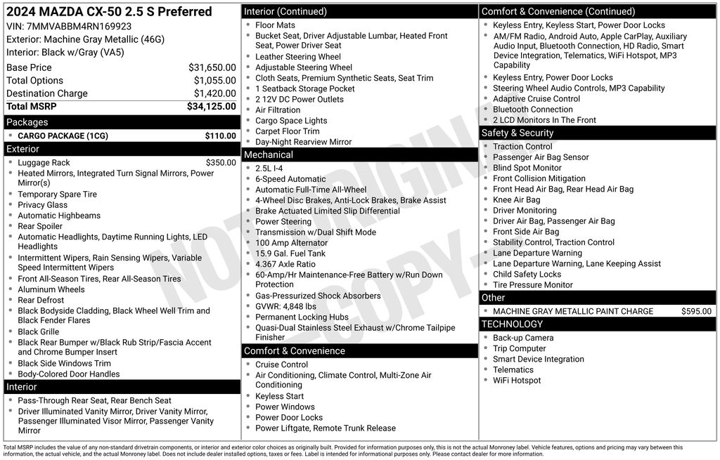 Machine Gray Metallic 2024 Mazda CX-50 SUV / Crossover All-Wheel Drive 6-Speed Automatic
