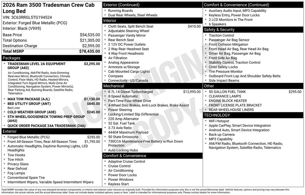 new 2026 Ram 3500 car, priced at $71,909