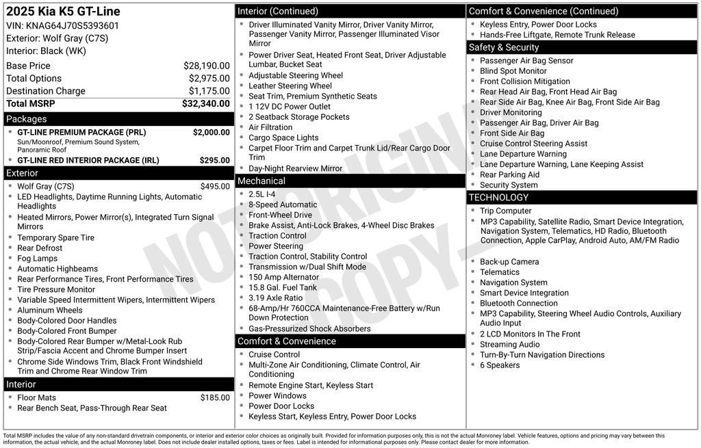 Wolf Gray 2025 Kia K5 Sedan Front-Wheel Drive 8-Speed Automatic