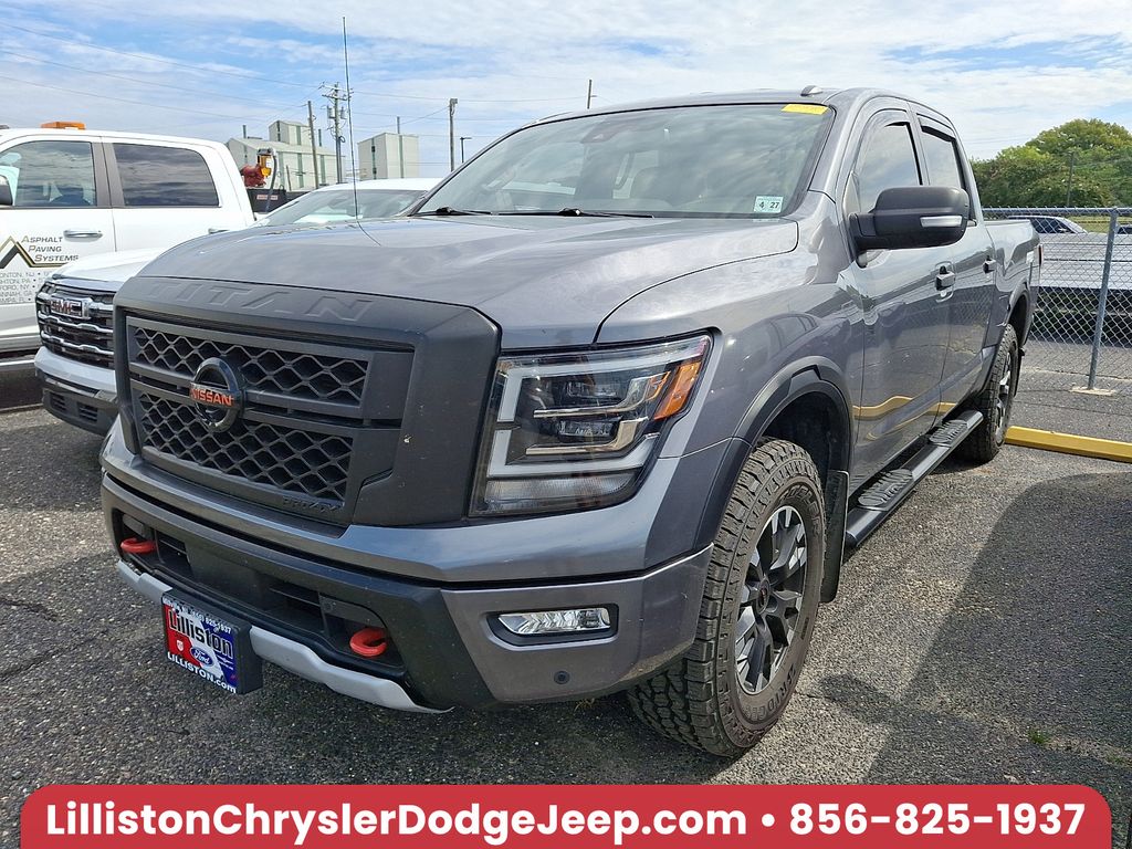 Gray (Gun Metallic) 2021 Nissan Titan Pickup Truck Four-Wheel Drive 9-Speed Automatic