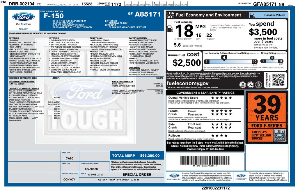 Used Car 2016 Ford F-150  Limited For Sale Under $30,000 In Austin, Texas