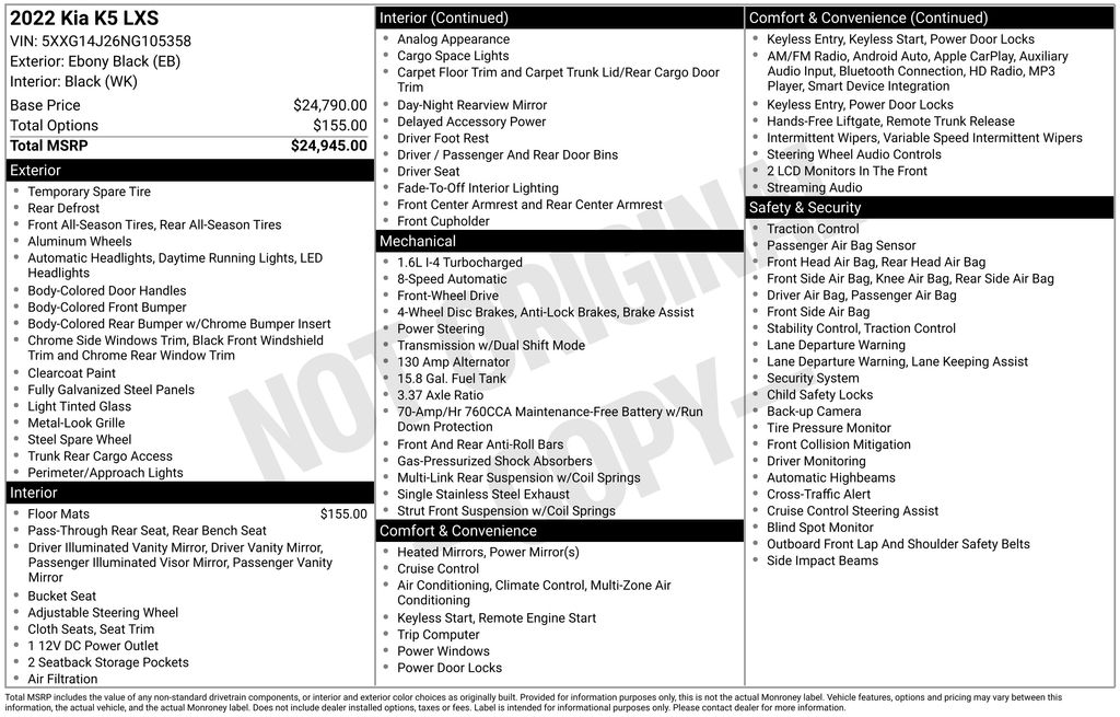 Used Car 2022 Kia K5  Lxs For Sale Under $20,000 In Austin, Texas