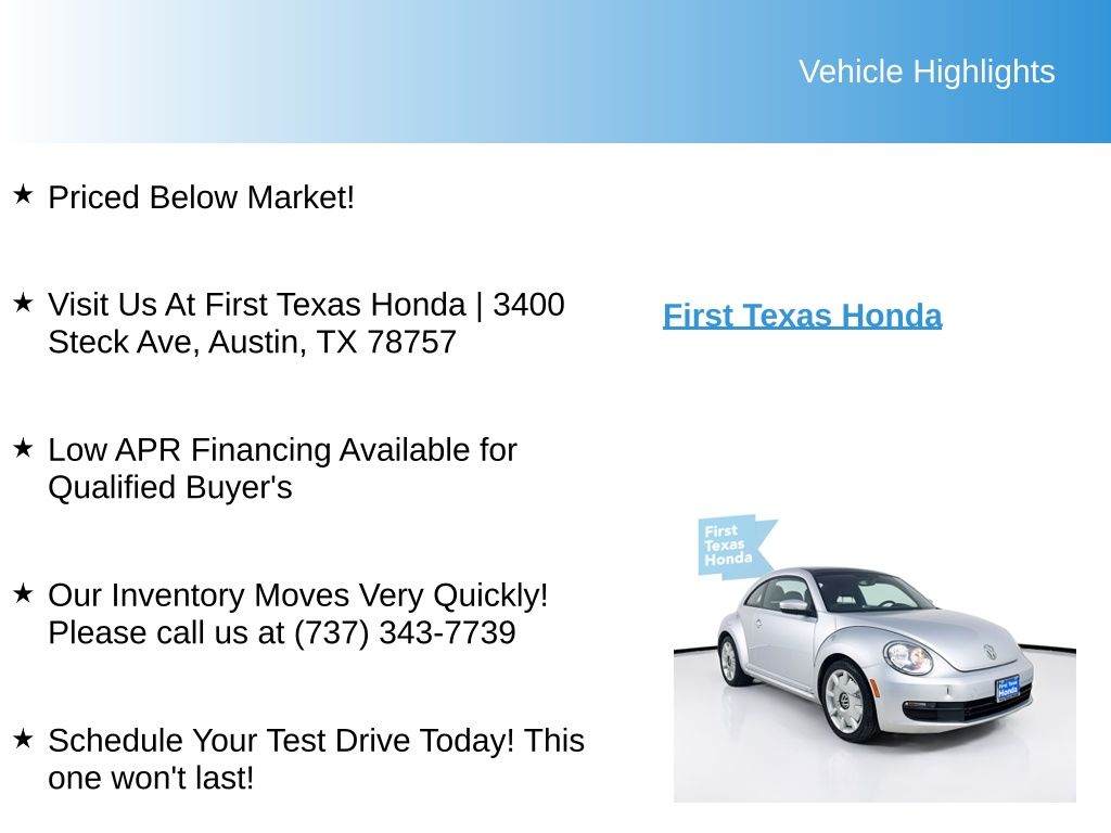 Used Car 2015 Volkswagen Beetle  1.8t For Sale Under $15,000 In Austin, Texas