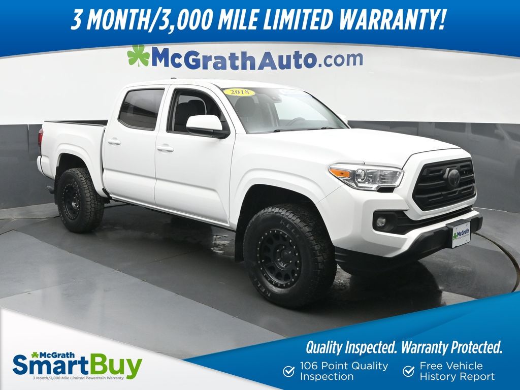 Super White 2018 Toyota Tacoma SR V6 Double Cab 4WD Pickup Truck Four-Wheel Drive 6-Speed Automatic