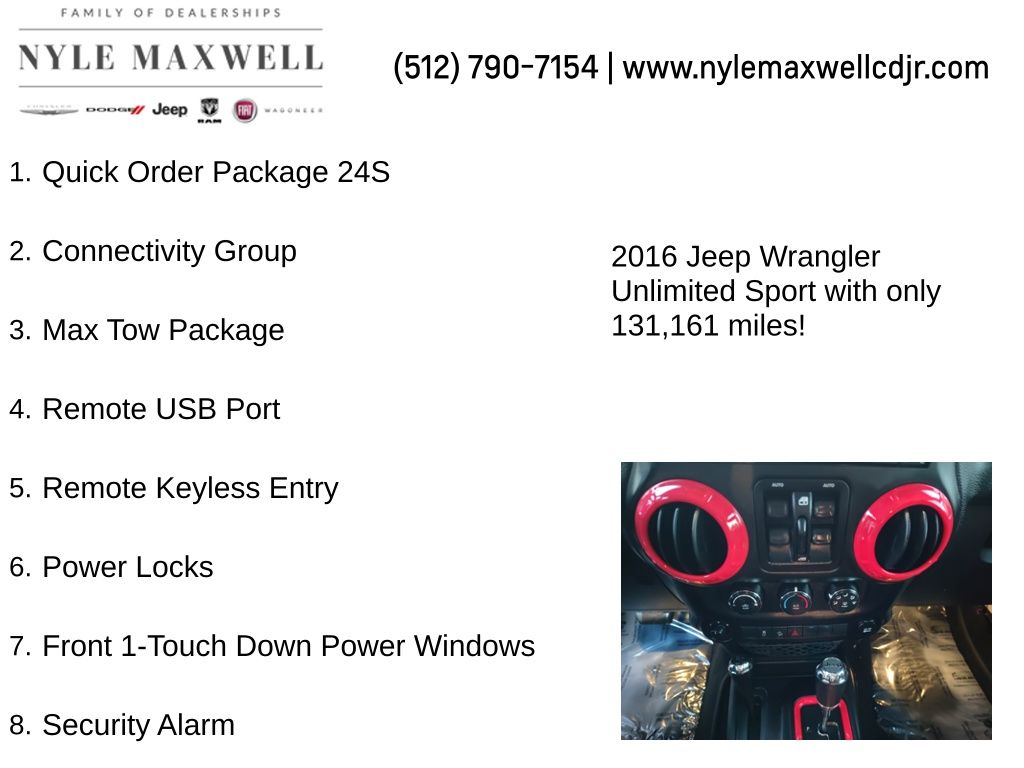 Used Car 2016 Jeep Wrangler  Unlimited Sport For Sale Under $20,000 In Austin, Texas