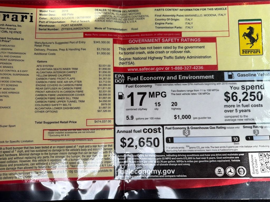 Red 2019 Ferrari 488 Coupe Rear-Wheel Drive 7-Speed Automatic