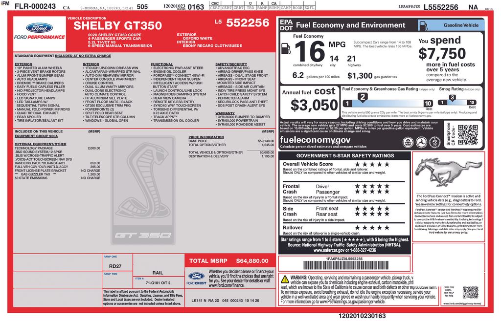 2020 Ford Mustang Shelby GT350 Fastback