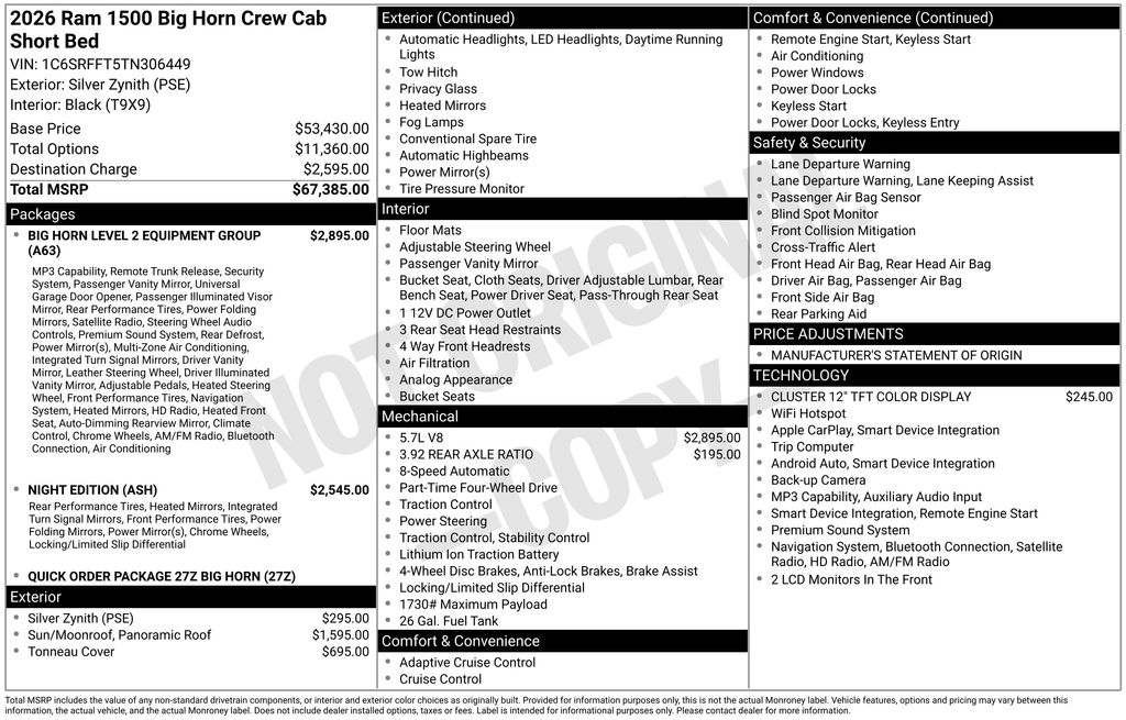 new 2026 Ram 1500 car, priced at $89,543