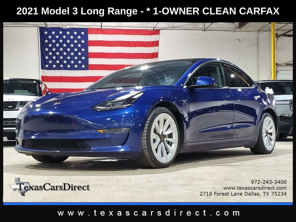 Deep Blue Metallic 2021 Tesla Model 3 Long Range AWD Sedan All-Wheel Drive 1-Speed Automatic