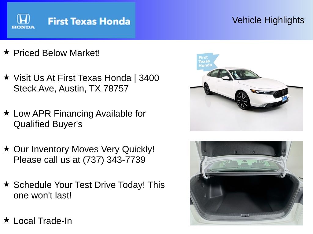 New Car 2025 Honda Accord Hybrid  Touring For Sale Under $40,000 In Austin, Texas