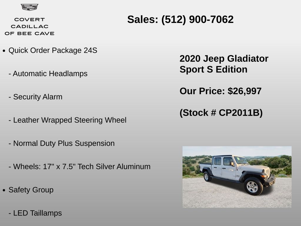 Used Car 2020 Jeep Gladiator  Sport For Sale Under $30,000 In Austin, Texas
