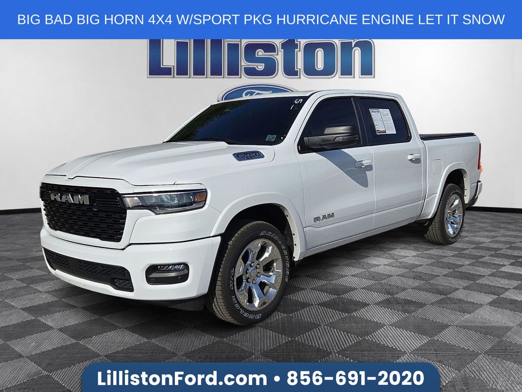 Bright White Clearcoat 2025 RAM 1500 Big Horn Crew Cab 4WD Pickup Truck Four-Wheel Drive 8-Speed Automatic