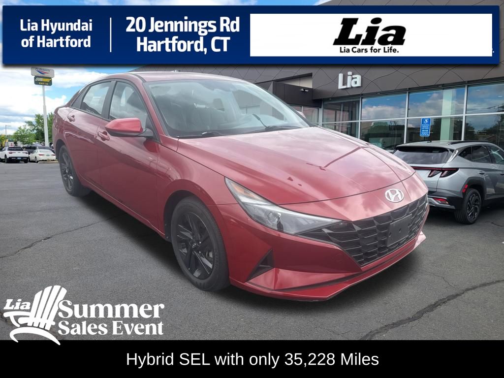 Scarlet Red Pearl 2021 Hyundai Elantra Hybrid Sedan Front-Wheel Drive 6-Speed Dual Clutch