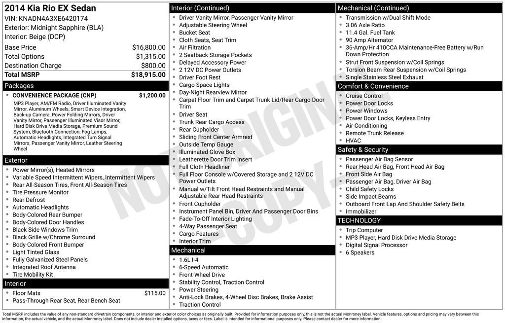 Midnight Sapphire 2014 Kia Rio Sedan Front-Wheel Drive 6-Speed Automatic
