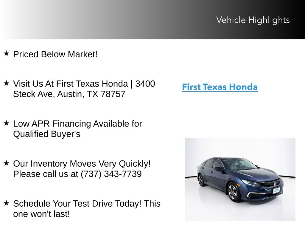 Used Car 2020 Honda Civic  Lx For Sale Under $15,000 In Austin, Texas