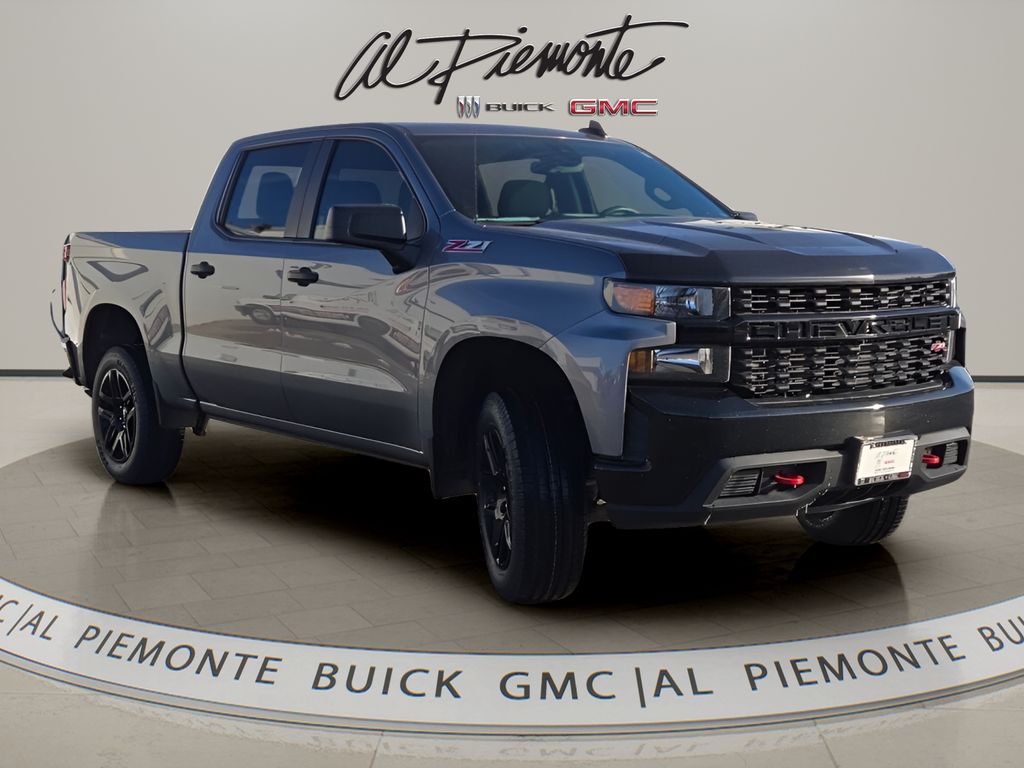 Gray (Satin Steel Metallic) 2022 Chevrolet Silverado 1500 Custom Trail Boss Crew Cab 4WD Pickup Truck Four-Wheel Drive 8-Speed Automatic