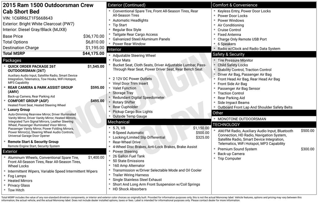 Used Car 2015 Ram 1500  Outdoorsman For Sale Under $20,000 In Austin, Texas