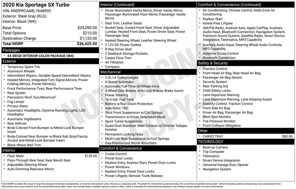 used 2020 Kia Sportage car, priced at $20,000