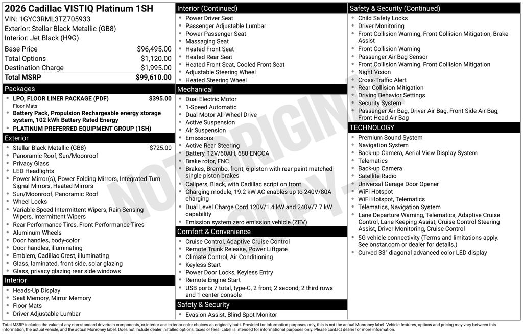 2026 Stellar Black Metallic Cadillac VISTIQ Platinum AWD SUV