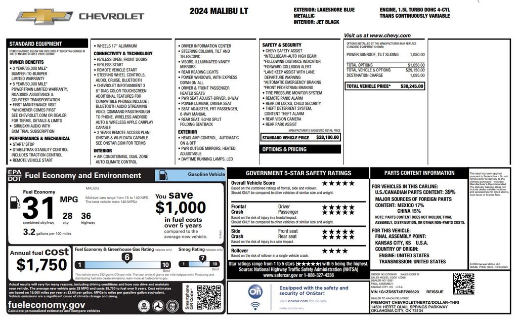 2024 Chevrolet Malibu LT Blue at Classic Chevrolet Galveston