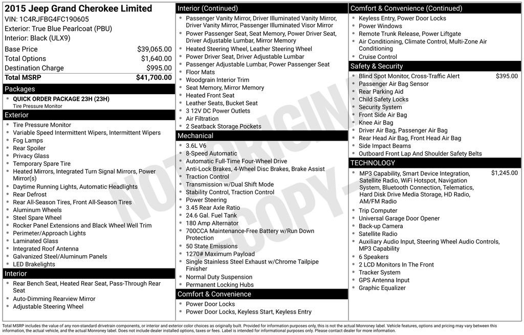  2015 Jeep Grand Cherokee Limited 4WD   