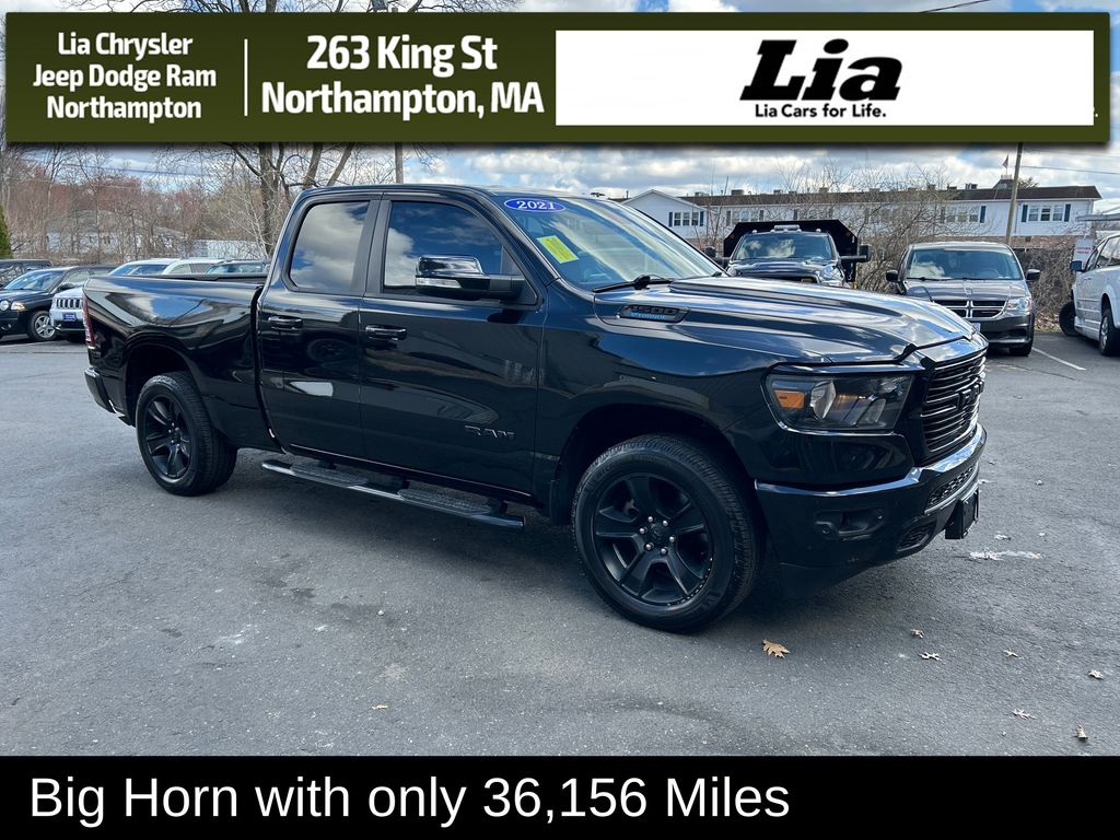 Diamond Black Crystal Pearlcoat 2021 RAM 1500 Big Horn Quad Cab 4WD Pickup Truck Four-Wheel Drive 8-Speed Automatic